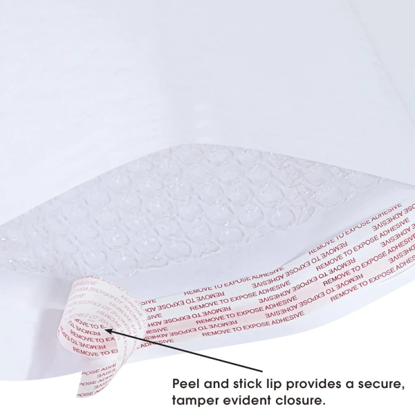 12.5 x 19 Bulk White Bubble Mailers Peel and Stick Lip Peel and Stick Lip of 12.5 x 19 White Bubble Mailing Envelopes - Buy in Bulk