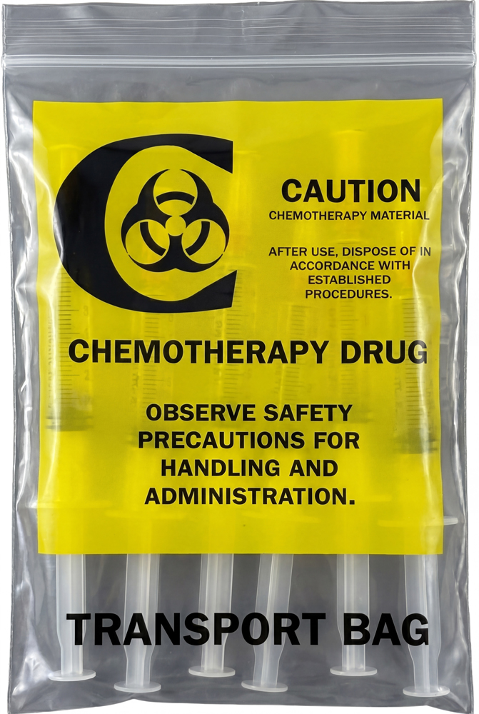 Prefilled Chmo Syringes in a 6 in x 9 in Chemo Bags 2 Mil