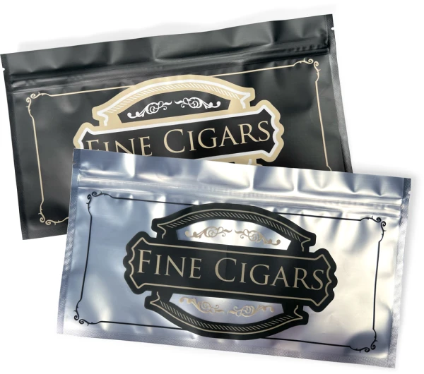 Black Opaque 10x5.5 5 Mil Laminated Zipper Locking Fine Cigars Bags Laminated Black Opaque Side of 10x5.5 5 Mil Zipper Locking Fine Cigars Bags