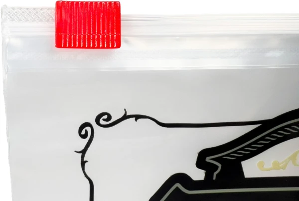 FINE TOBACCO Slider Lock Tobacco Bags 6.5 x 6 Slider Locking Tab Slider Locking Tab on Pre-Printed Reclosable FINE TOBACCO 6.5 x 6 4 mil Tobacco Bags