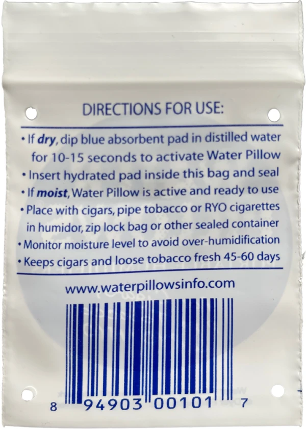 Cigar Humidor Water Pillows in Bulk Back of Zip Pouch
