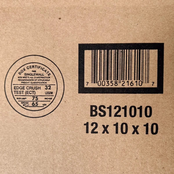 12 x 10 x 10 Standard Cardboard Box Print Close up of 12 x 10 x 10 Corrugated Standard Box Print