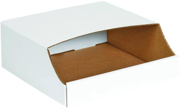 12 x 12 x 4.5 White Stackable Bin Boxes 12 x 12 x 4 1/2 White Corrugated Stackable Bin Boxes