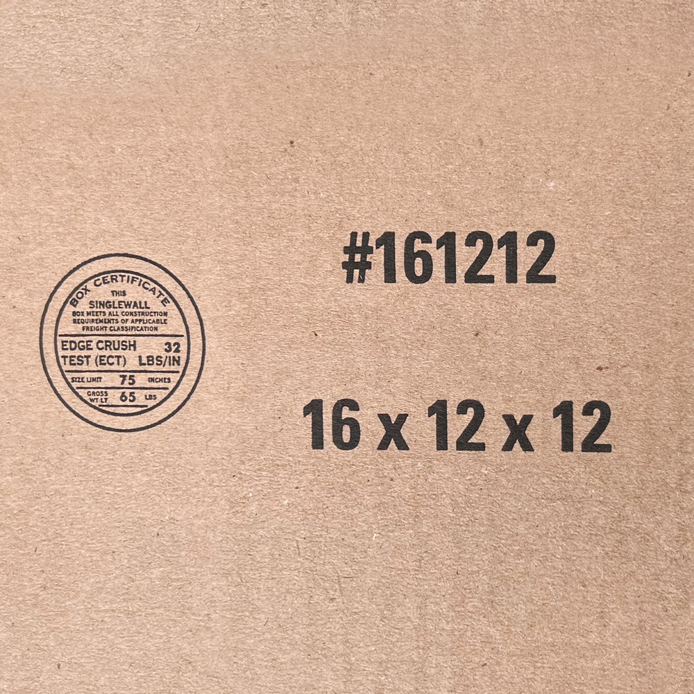 Close up of 16 x 12 x 12 Corrugated Standard Box Print