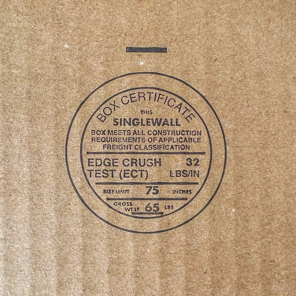 Close up of 16 x 16 x 12 Corrugated Standard Box Certificate