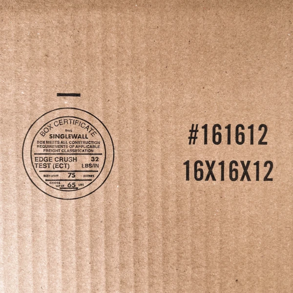 16 x 16 x 12 Standard Cardboard Box Print Close up of 16 x 16 x 12 Corrugated Standard Box Print