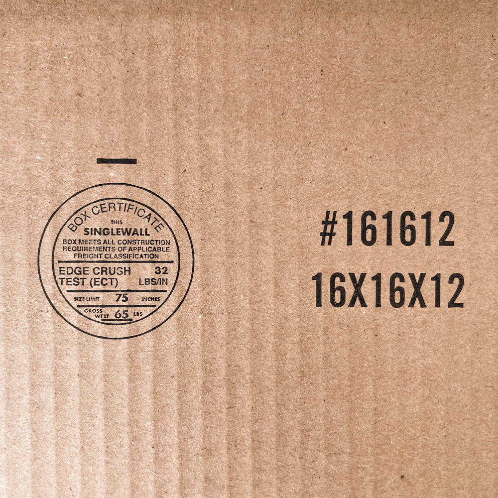 Close up of 16 x 16 x 12 Corrugated Standard Box Print