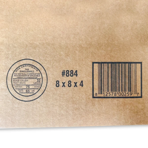 8 x 8 x 4 Flat Cardboard Box Print Close up of 8 x 8 x 4 Corrugated Flat Box Print