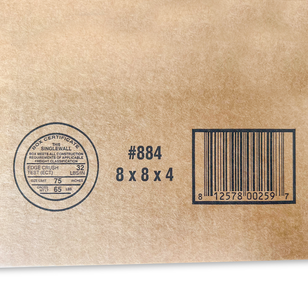 Close up of 8 x 8 x 4 Corrugated Flat Box Print