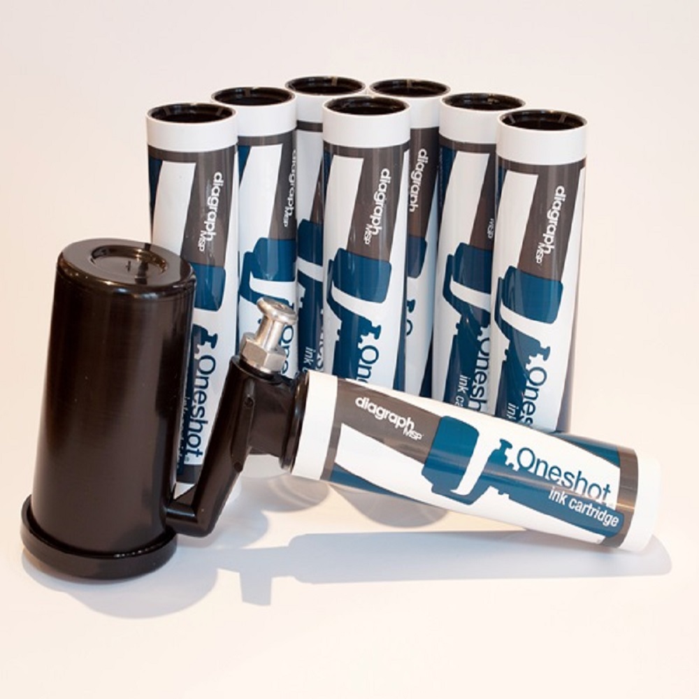 Diagraph Oneshot Roller Kit - With 8 Black Ink Cartridges