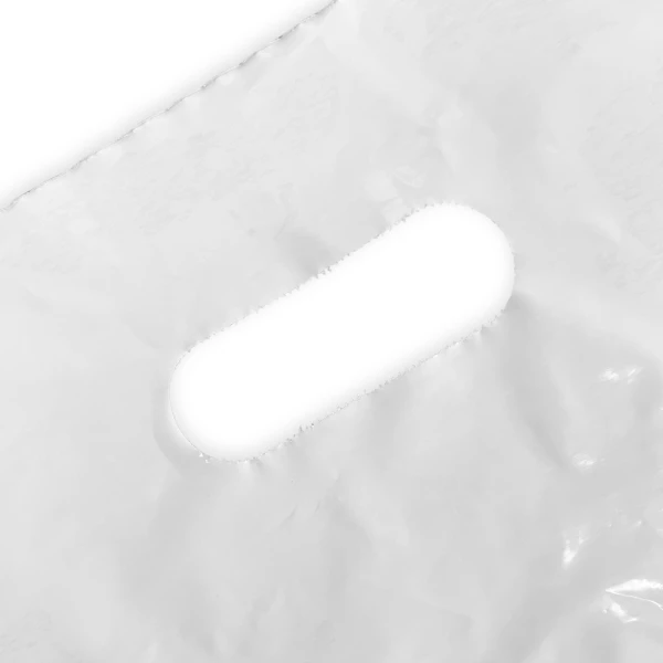 Close up of 15 x 18 White Retail Bags 1.75 Mil Die Cut Handle