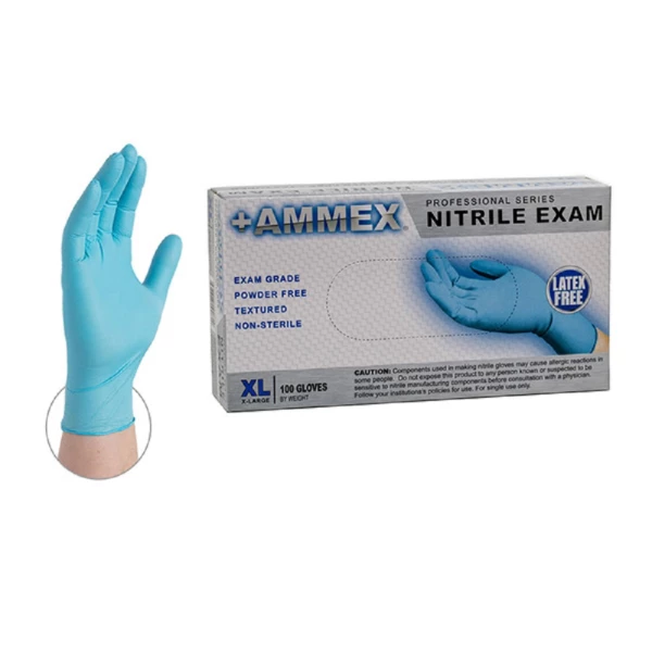 Ammex Premium Blue Nitrile Gloves 5 mil - Large