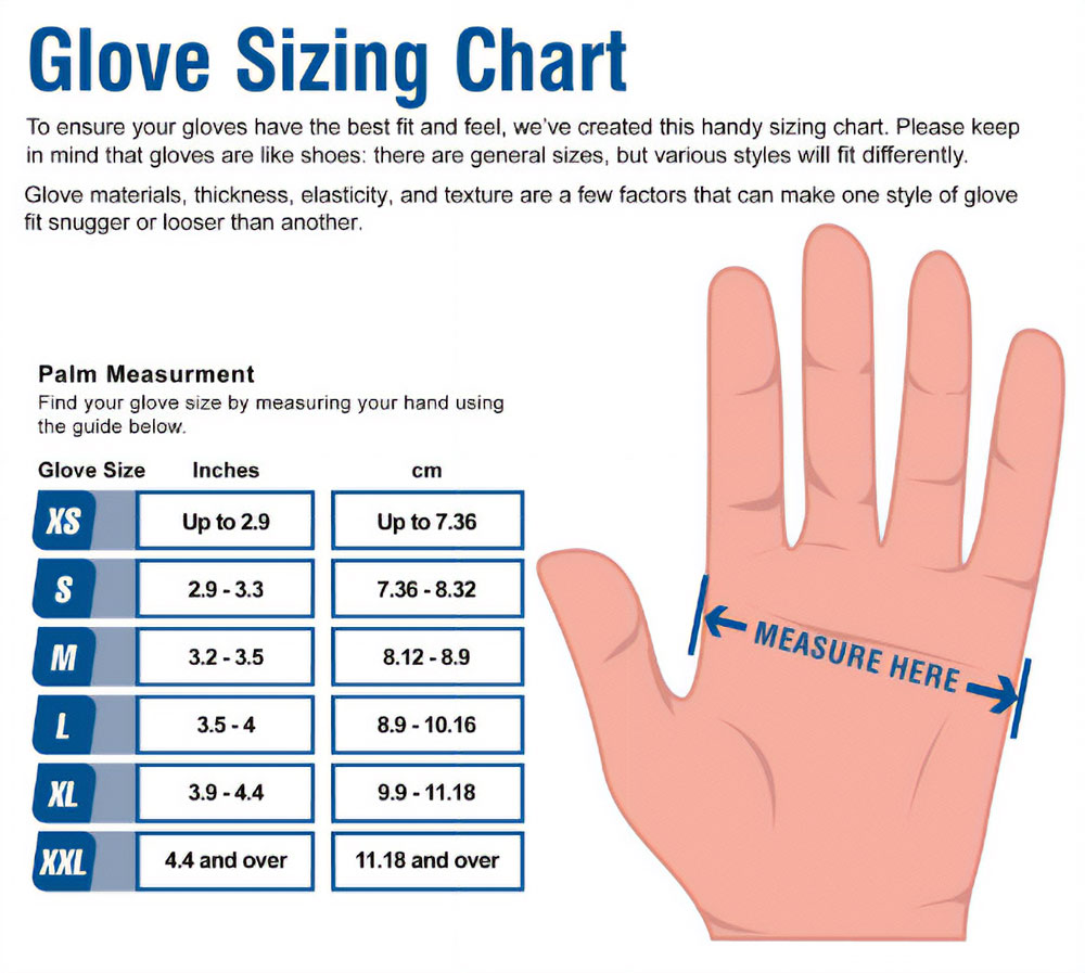 Clear Disposable Vinyl Gloves - Polymer Coated Glove Sizing