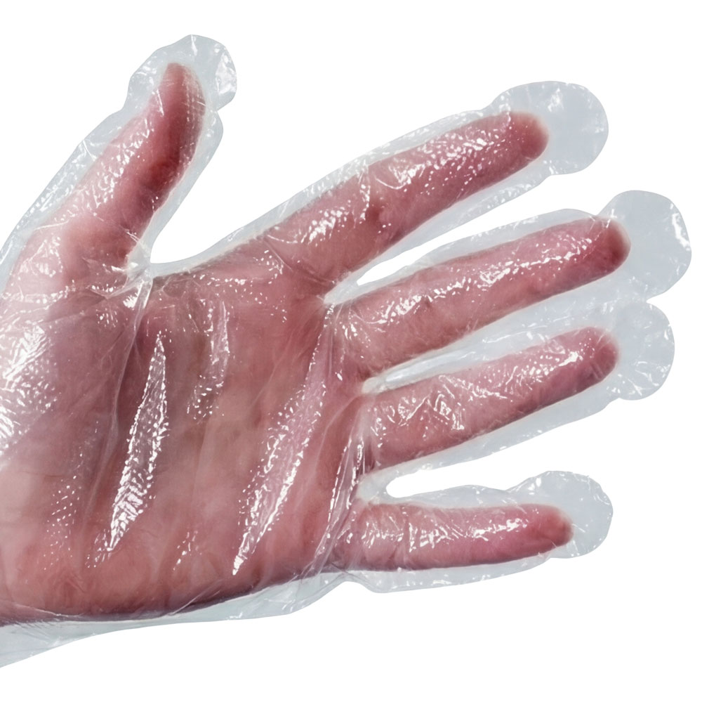 Detail of Embossed Elbow Length Clear Poly Food Service Gloves