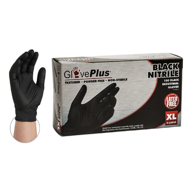 GlovePlus Premium Black Nitrile Gloves 5-6 mil - Large