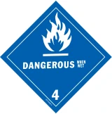 D.O.T. Dangerous When Wet Label for Transportation of Hazardous Materials - Class 4
