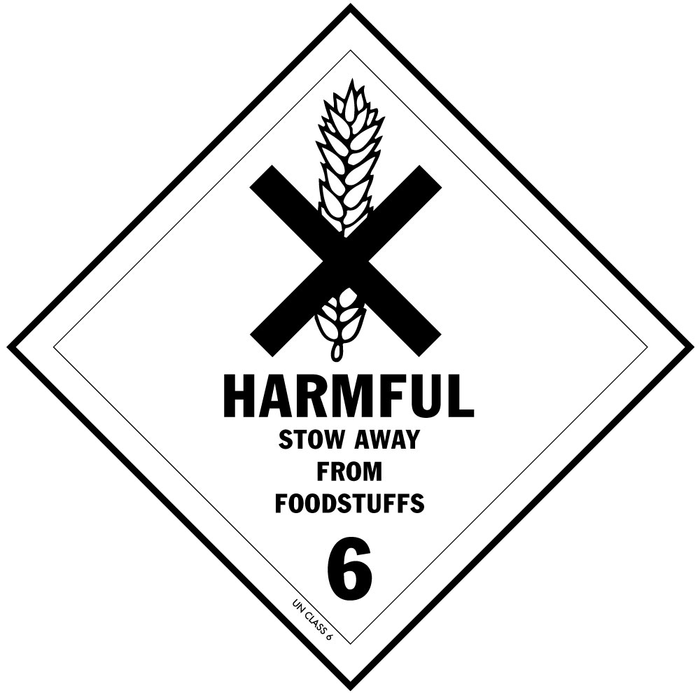 D.O.T. Harmful to Foodstuffs Label for Transportation of Hazardous Materials - Class 6
