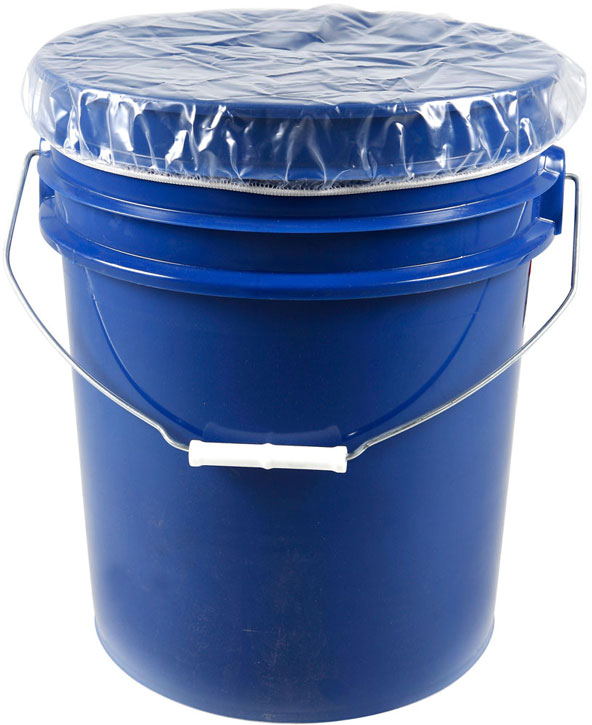 Elastic Drum Cover Dust Caps on Blue 5 Gallon Bucket