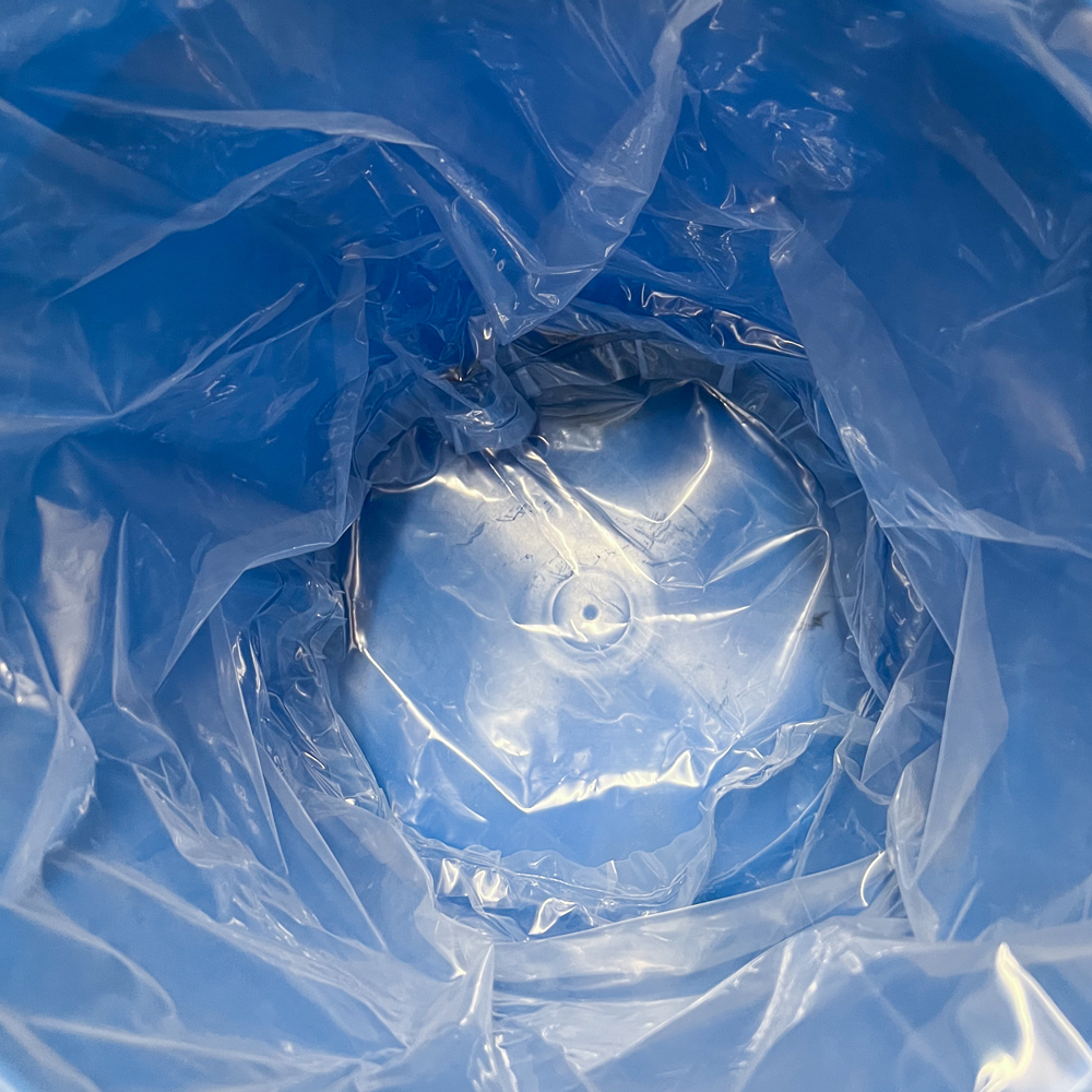 5 Gallon Pail Round Bottom Liners - 4 Mil Clear Plastic 19 x 15 Inserted into 5 Gallon Blue Pail