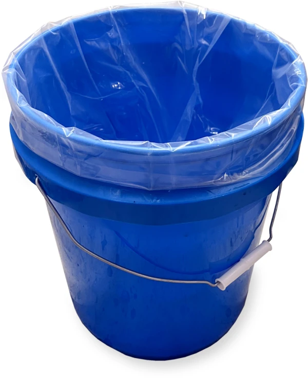 5 Gallon 19 x 15 4 Mil Round Bottom Pail Liners in Blue 5 Gallon Pail 5 Gallon Pail Round Bottom Liners - 4 Mil Clear Plastic 19 x 15 Placed into 5 Gallon