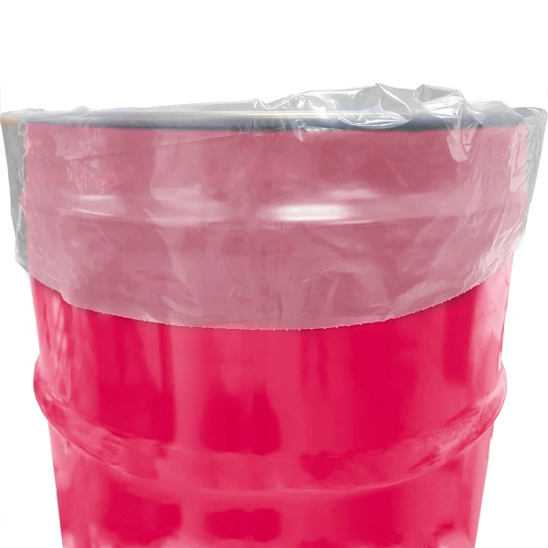 Close up of 55 Gallon 38 x 65 6 Mil Drum Liners Overhang