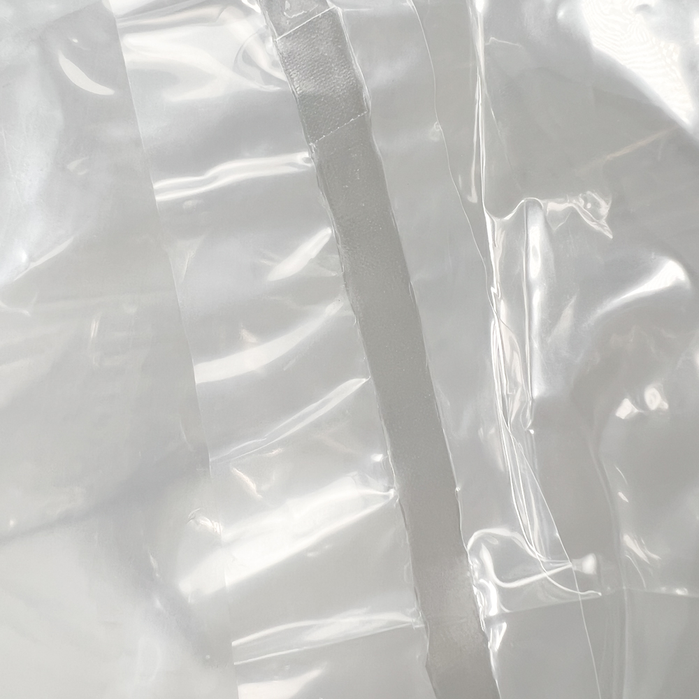 Close up of 55 Gallon Drum Round Bottom Liner - 4 Mil Clear Plastic 38 x 46 Bottom Seal