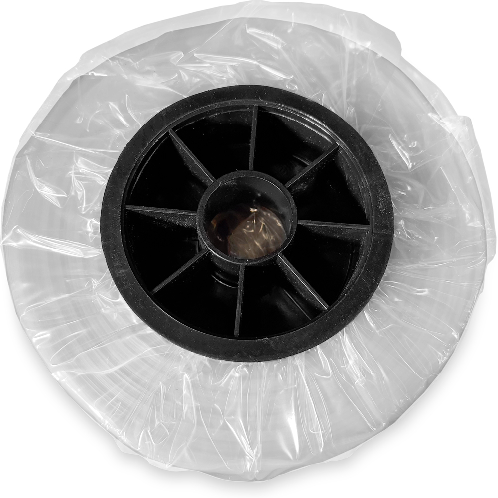 Close up of Black Plastic Core on Top of 55 Gallon Drum Liners - 3 Mil Clear Plastic 38 x 63 On Rolls
