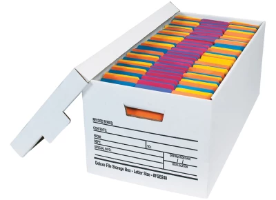White Deluxe File Storage Box with Multi Colored Tabbed Folders