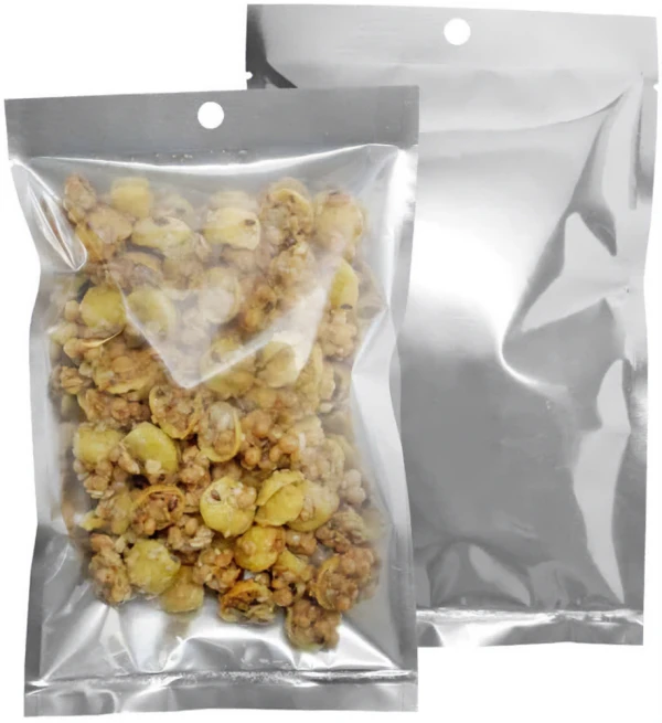 Silver 3 Side Seal Flat Pouch - 5 x 8 Silver 3 Side Seal Flat Pouch - 5 x 8 with Snacks