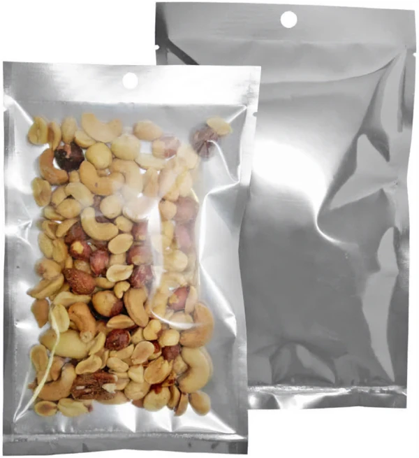 Silver 3 Side Seal Flat Pouch - 5 x 8 Silver 3 Side Seal Flat Pouch - 5 x 8 with Nuts