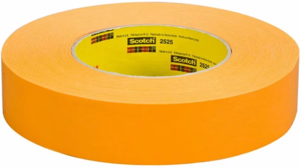3M 2525 24 mm x 55 m Scotch Perform Flatback Tape - 9.5 Mil Orange 3M 2525 1 inch x 60 yd 9.5 mil Scotch Perform Flatback Tape Laying Down