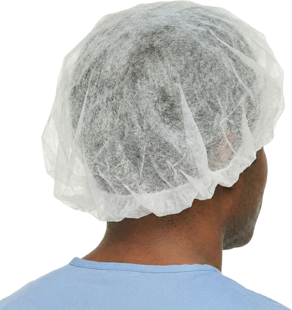White Non-Woven Hair Cap Rear Rear of White Non-Woven Hair Cap
