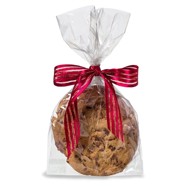 1.75 x 4 Flat Cello Bags Clear 1.75 x 4 Flat Cello Bags 1 Mil with Cookie and Red Ribbon