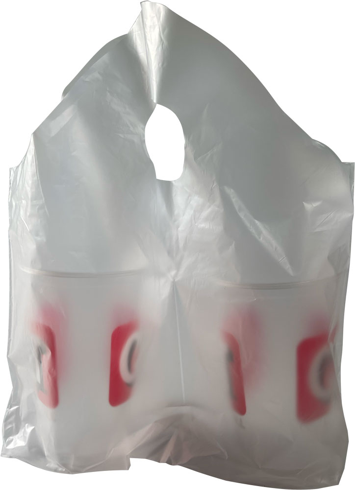 Front and back of 13 x 13 + 3 BG Cup Carrier Bags