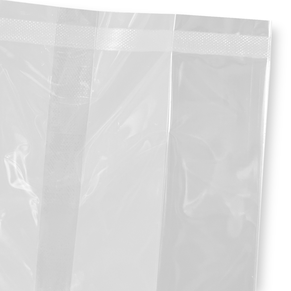 Close up of 4.5 x 2.25 x 11 Gusseted Polypropylene Cello Bag 2 Mil Bottom Seal
