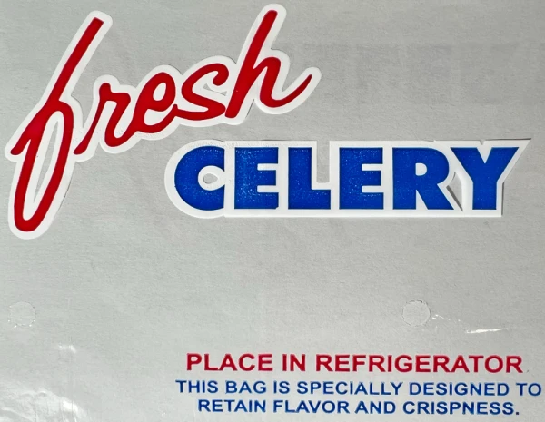 7.5 x 16 + 3 Celery Bags Printing 7.5 x 16 + 3 1 Mil Vegetable Bags for Celery Printed