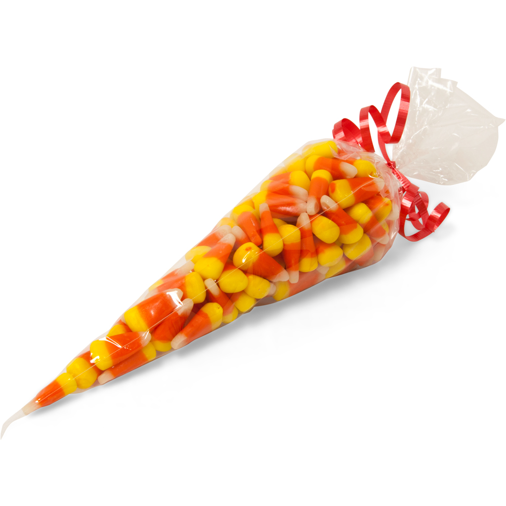 View of 7.5 x 17 Cello Cone Bag with Candy Corn