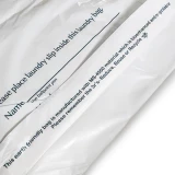 100 Pack of Drawstring Plastic Laundry Bags Bottom Gusset With Material and Recycling Information