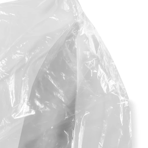 21 x 4 x 38 Clear Dry Cleaning Bag Side Gusset Close up of 21x4x38 .5 Mil Clear Plastic Garment Bags and Dry Cleaning Bags on Rolls for Slacks and Shirts Side Gusset