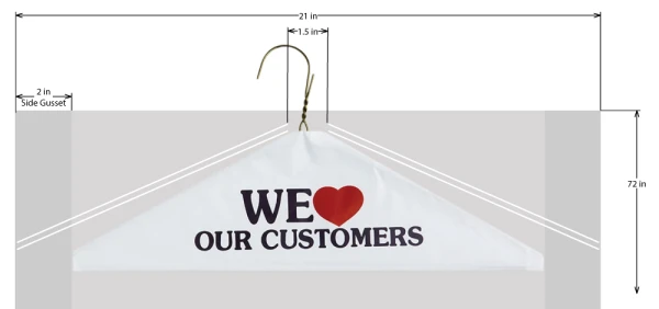 21 x 4 x 72 .5 Mil Clear Dry Cleaning Bag on Clothing Hanger Dimensions Plastic Garment Bags on Rolls for Wedding Gowns - Dry Cleaning Bags on Rolls for Wedding Gowns - Dry Cleaning Covers for Wedding Gowns Dimensions