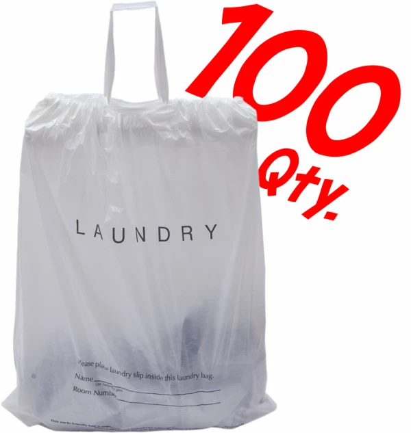 Biodegradable Drawstring Plastic Laundry Bags - 100 Pack