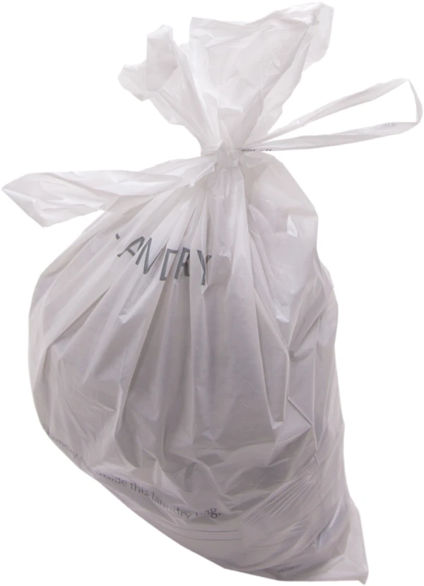 Hospitality Plastic Laundry Bag with Neck of bag Tied Off with Tear Strip Hospitality Plastic Laundry Bag with Neck of bag Tied Off with Tear Strip