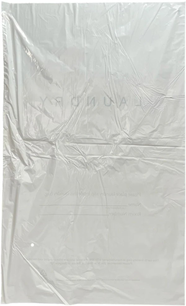 Hospitality Plastic Tear Strip Laundry Bags Back 14 x 24 0.8 Mil Plastic Laundry Bags - Eco Friendly