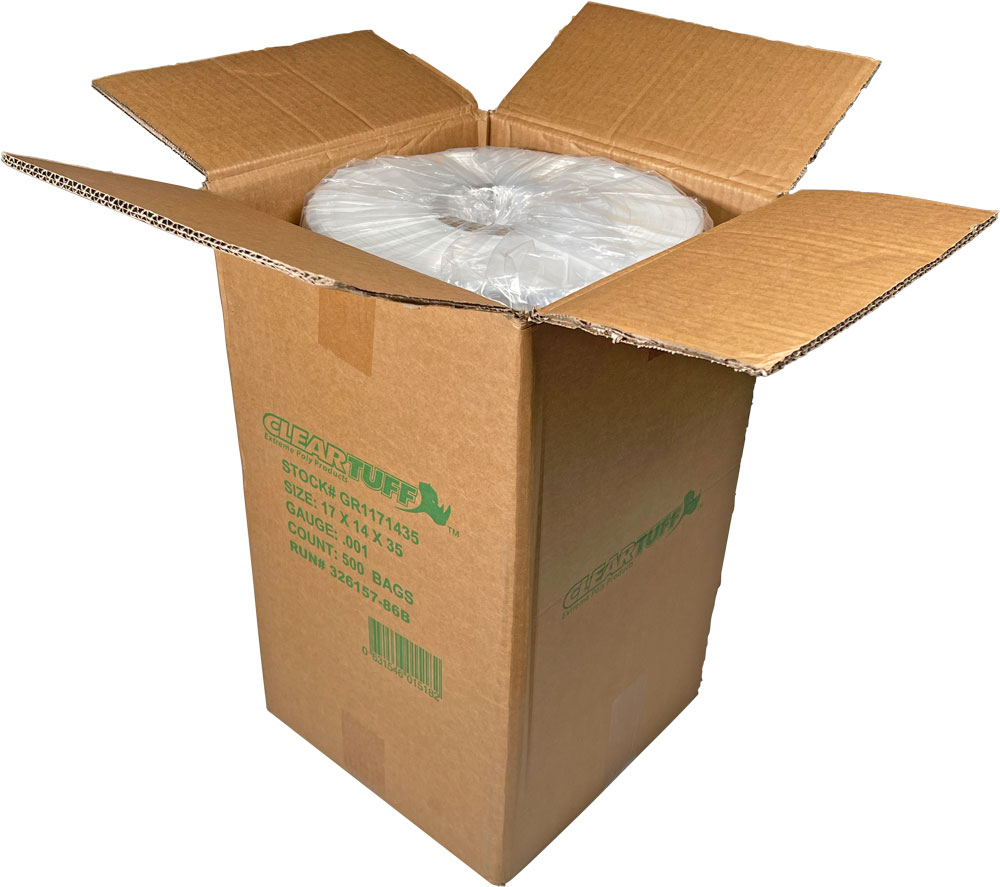 Clear 17x14x35 1mil Gusseted Poly Bags on Roll Case