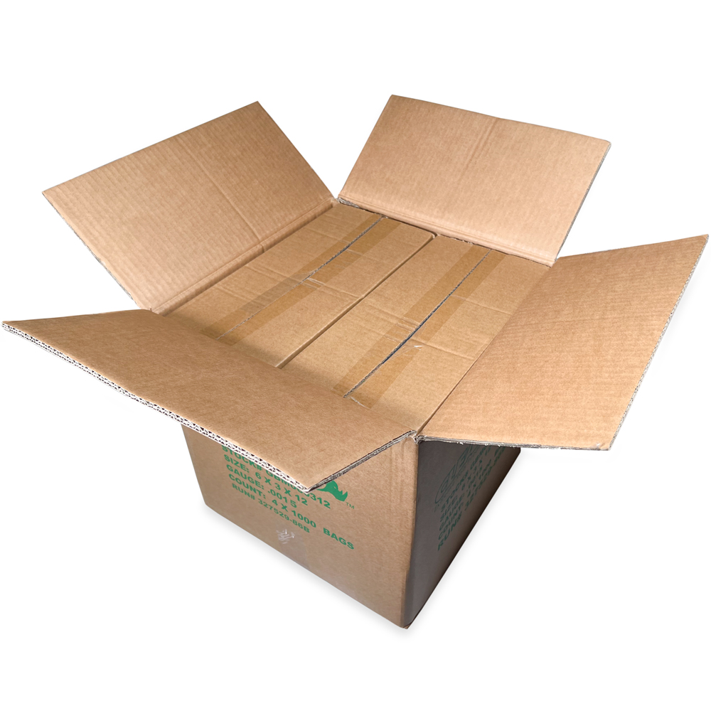 Master Case of 6 x 3 x 12 1.5 Mil Gusseted Poly Bags