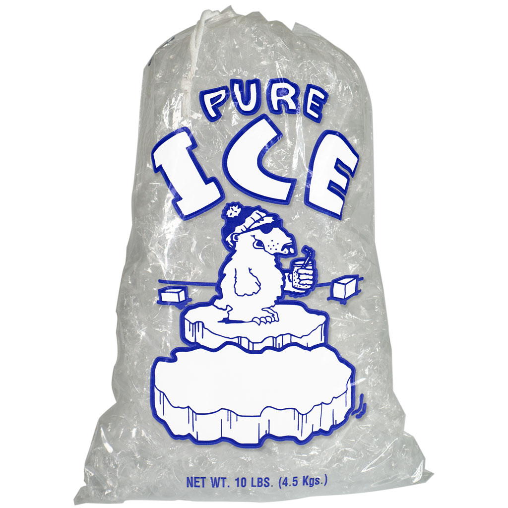 10 lb "PURE ICE" Icebags with Drawstring 12" x 18" Ice Bags with