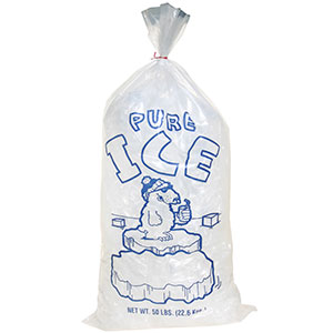 50 lb Plain Top Pure Ice Plastic Ice Bag Polar Bear