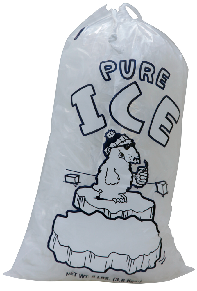 8 lb "PURE ICE" Icebags with Drawstring 11" x 18" Ice Bags with