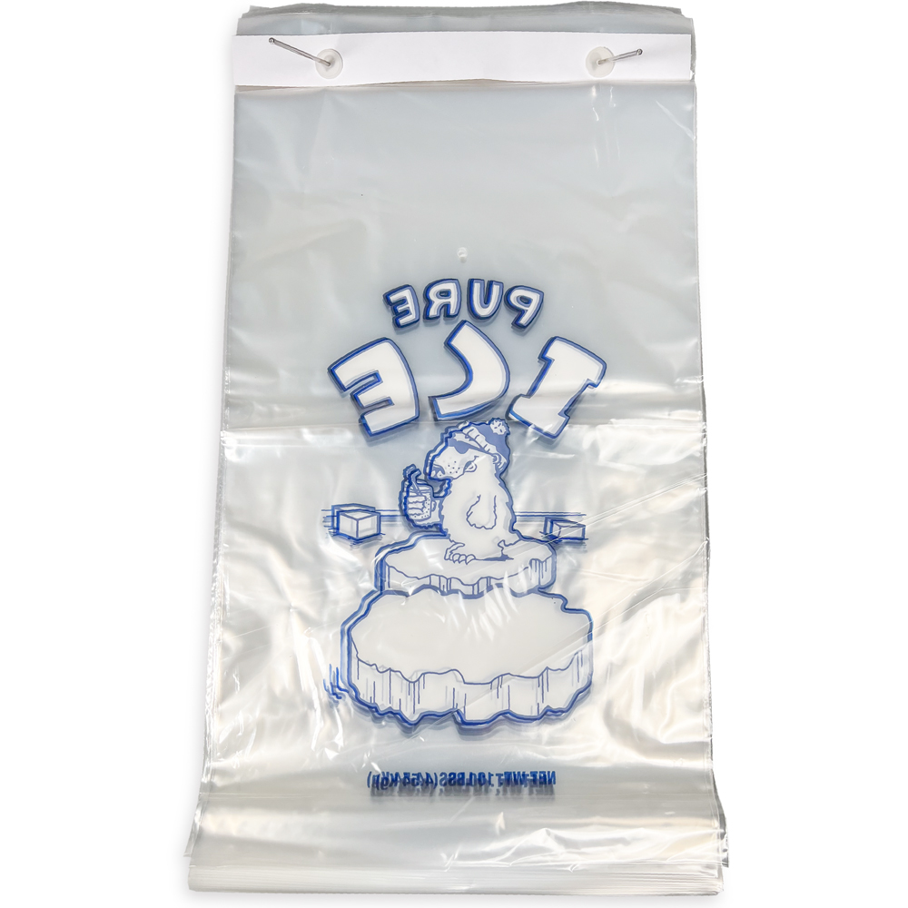 Back of 10 lb Ice Bags Plain Top On Wicket PURE ICE