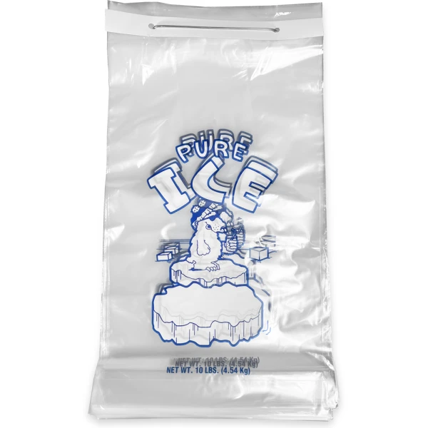 Front of 10 lb Ice Bags Plain Top On Wicket PURE ICE